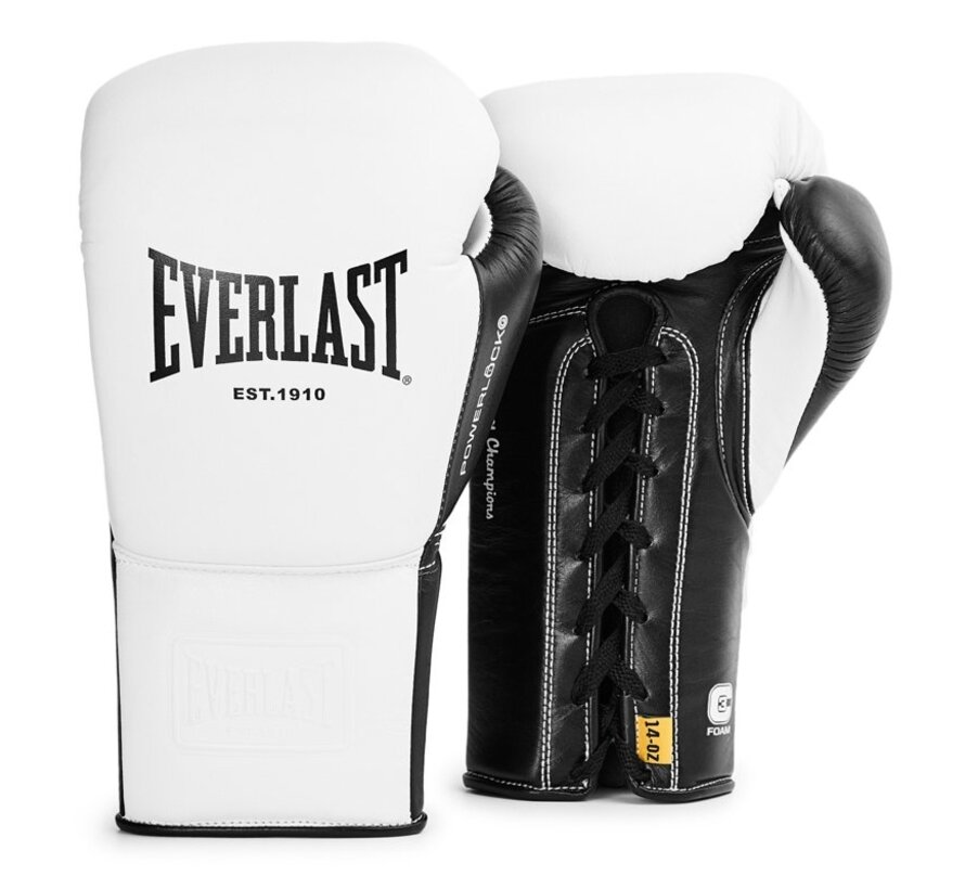 Everlast Powerlock Pro OG laceup (kick)bokshandschoenen, wit/zwart 14-OZ