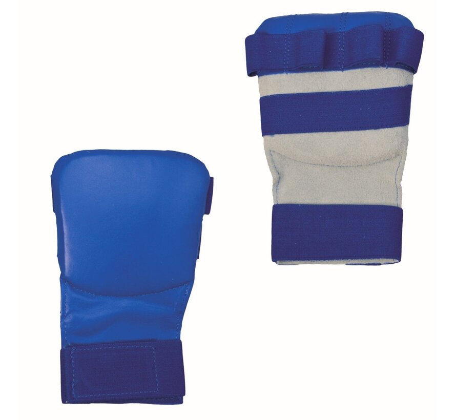 Karate handbeschermers leder, blauw - Maat M - OP=OP
