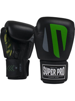 Super Pro Combat Gear Super Pro Combat Gear (kick)bokshandschoenen Leder No Mercy, zwart - groen - zilver