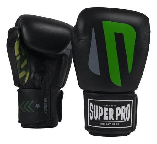Super Pro Combat Gear Super Pro Combat Gear (kick)bokshandschoenen Leder No Mercy, zwart - groen - zilver