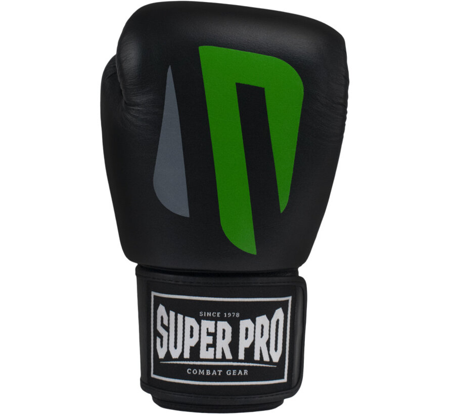 Super Pro Combat Gear (kick)bokshandschoenen Leder No Mercy, zwart - groen - zilver