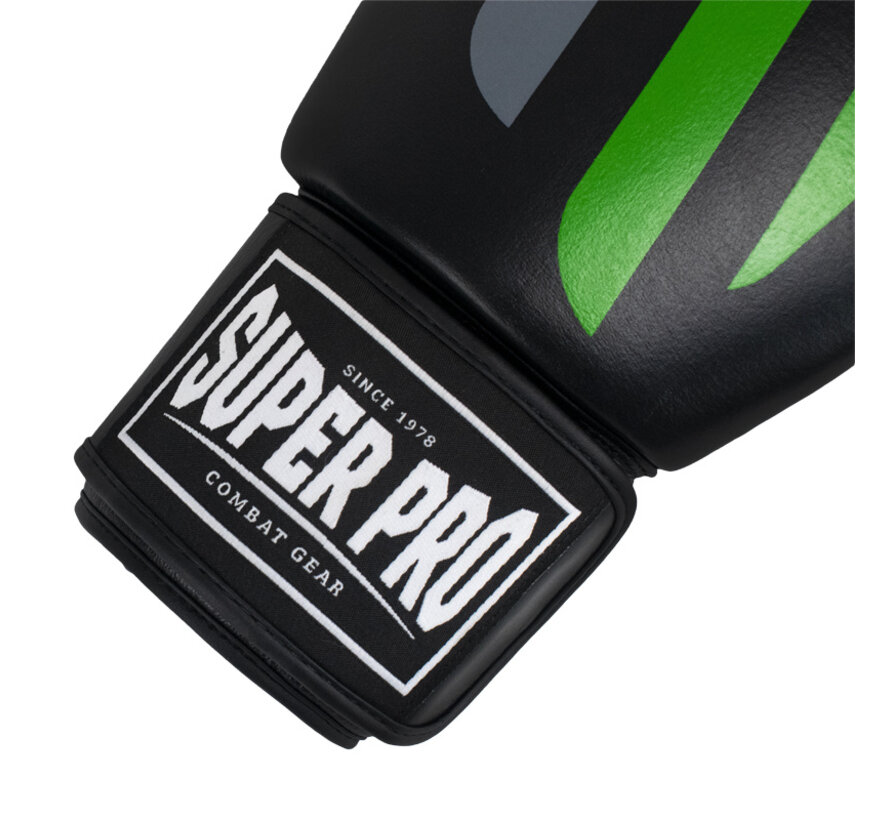 Super Pro Combat Gear (kick)bokshandschoenen Leder No Mercy, zwart - groen - zilver
