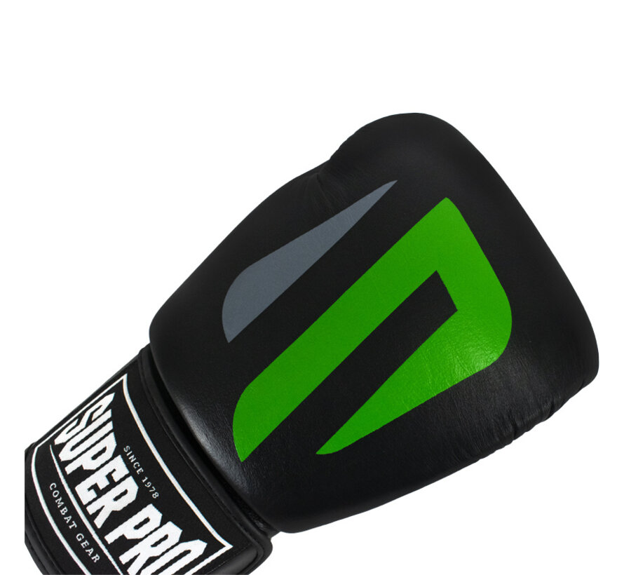 Super Pro Combat Gear (kick)bokshandschoenen Leder No Mercy, zwart - groen - zilver