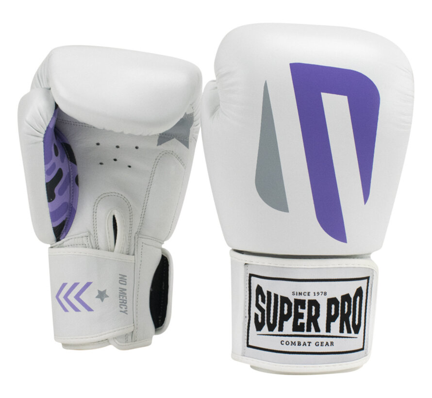 Super Pro Combat Gear (kick)bokshandschoenen Leder No, Wit,Paars,Zilver