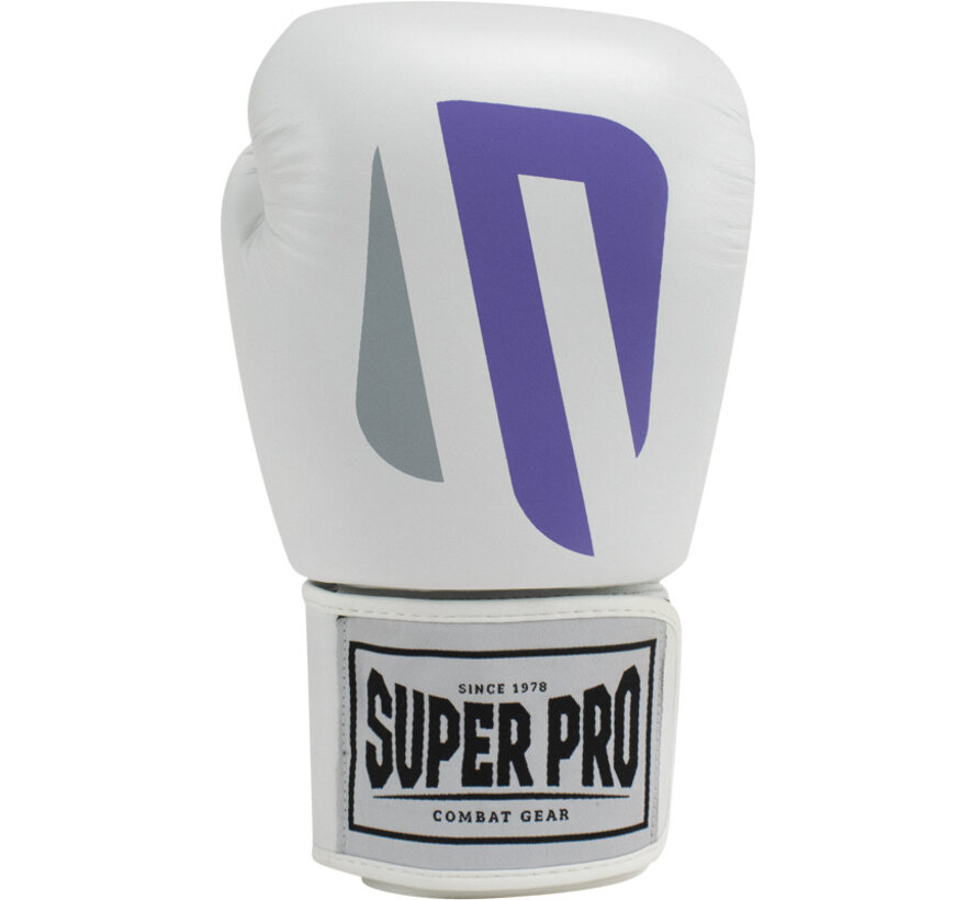 Super Pro Combat Gear (kick)bokshandschoenen Leder No, Wit,Paars,Zilver