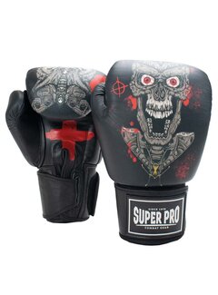 Super Pro Combat Gear Super Pro Combat Gear (kick)bokshandschoenen Leder Skull, Grijs,Zwart