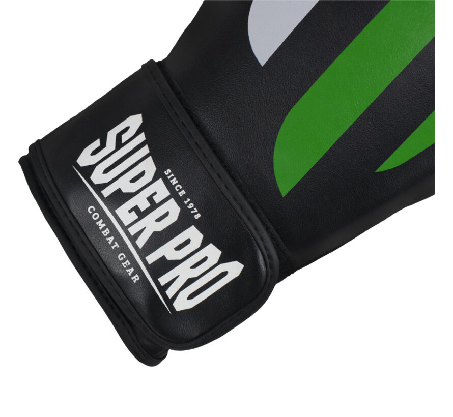 Super Pro Combat Gear (kick)bokshandschoenen Pu No, Zwart,Groen,Zilver