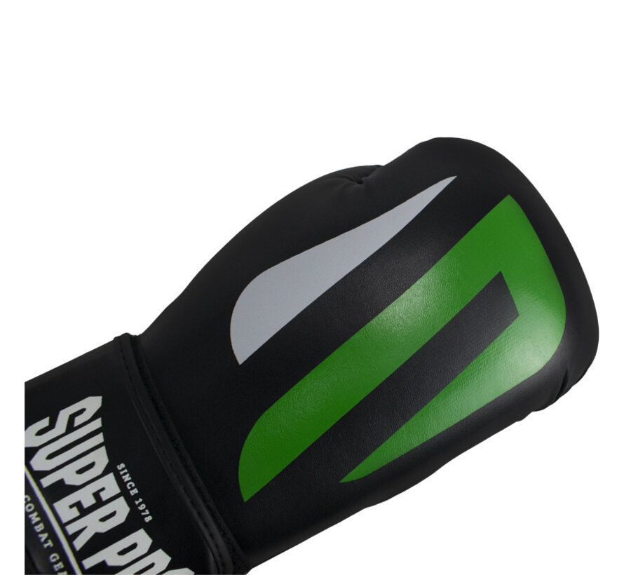 Super Pro Combat Gear (kick)bokshandschoenen Pu No, Zwart,Groen,Zilver