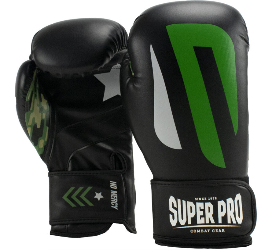 Super Pro Combat Gear (kick)bokshandschoenen Pu No, Zwart,Groen,Zilver