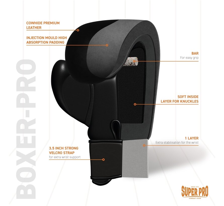 Super Pro Combat Gear Boxer Pro Bokshandschoenen Klittenband, Zwart,Wit