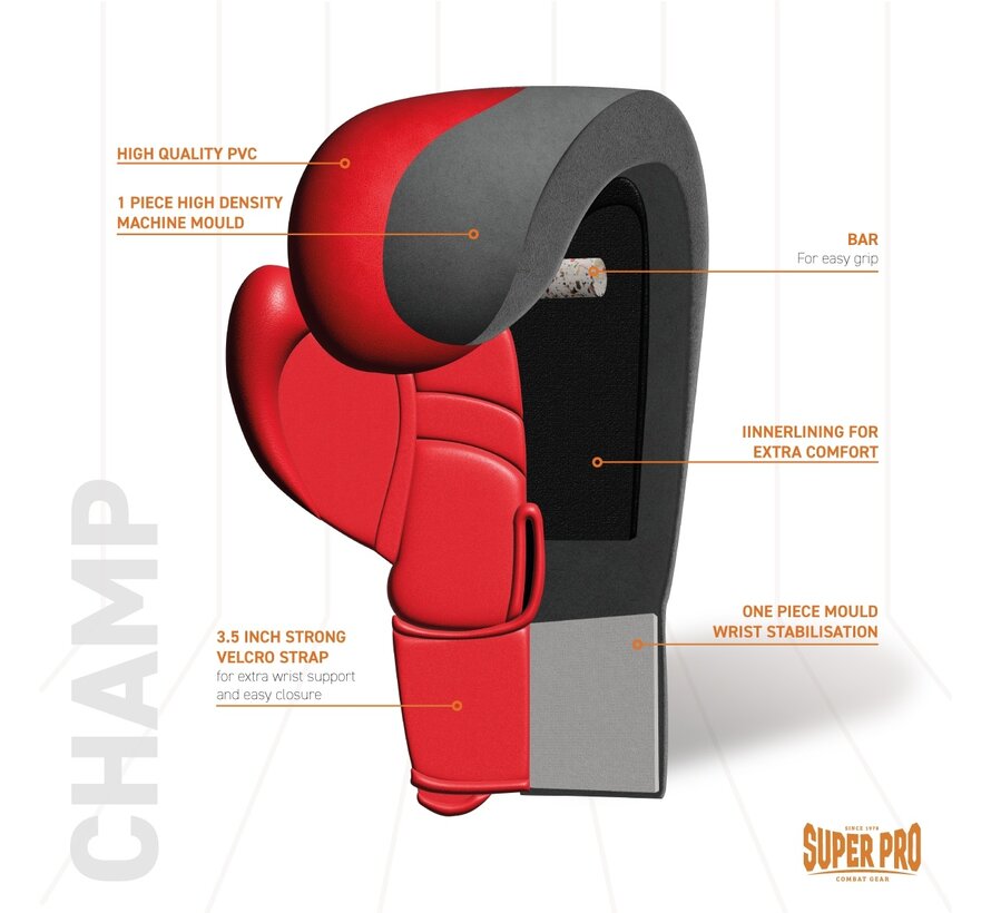Super Pro Combat Gear Champ (kick)bokshandschoenen, Rood,Wit