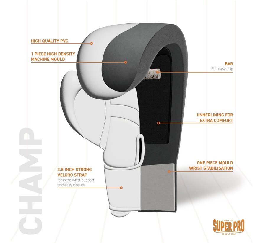 Super Pro Combat Gear Champ (Kick)bokshandschoenen, Zwart,Wit