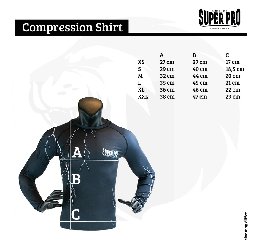 Super Pro Combat Gear Compression Shirt Long Sleeve, Grijs,Zwart