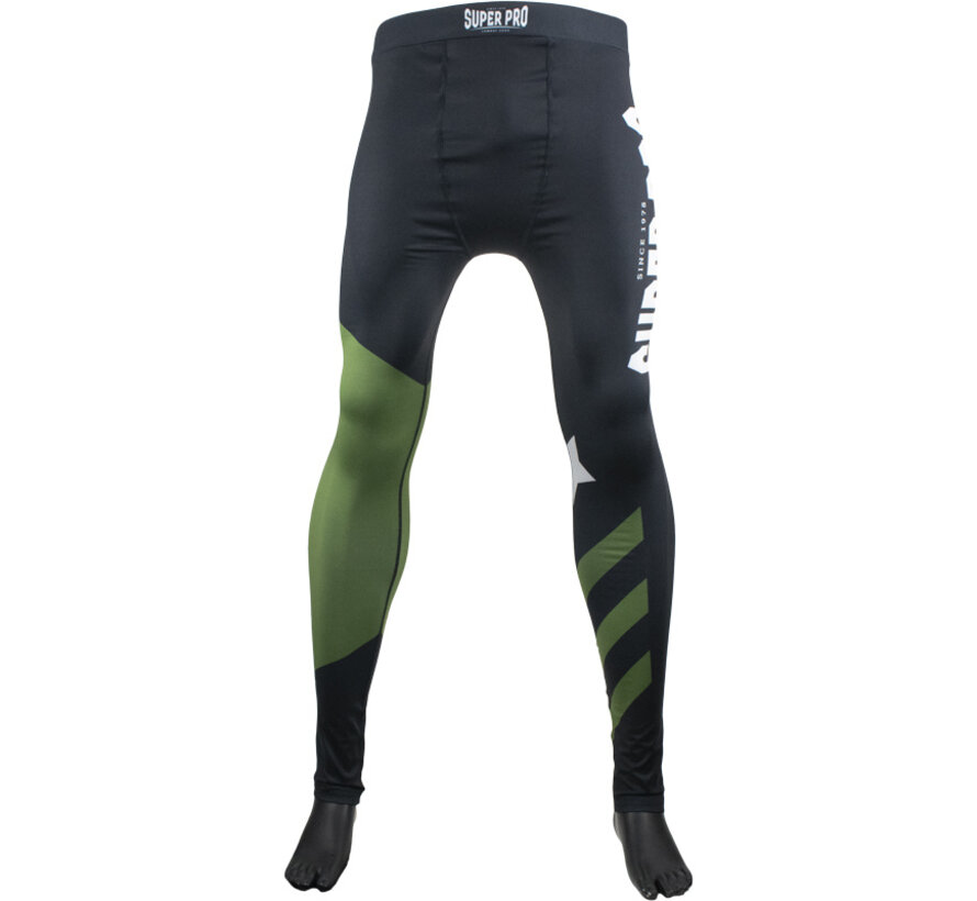 Super Pro Combat Gear Heren Legging No, Zwart,Groen,Zilver