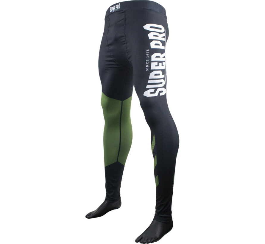 Super Pro Combat Gear Heren Legging No, Zwart,Groen,Zilver