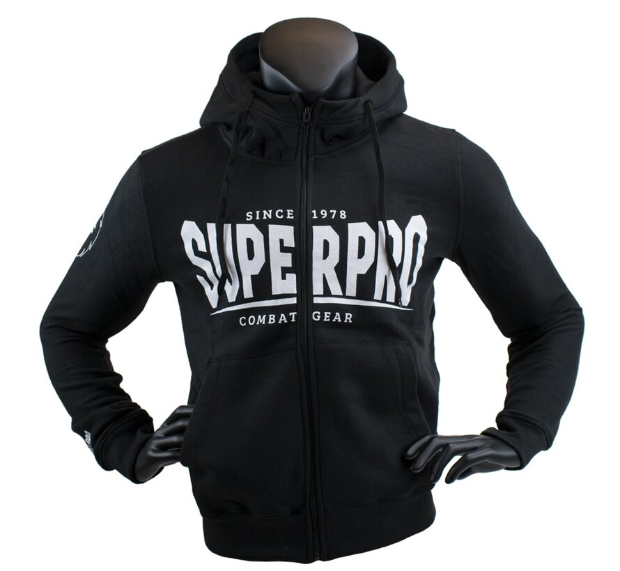 Super Pro Combat Gear Hoody Met Rits S.P., Zwart,Wit