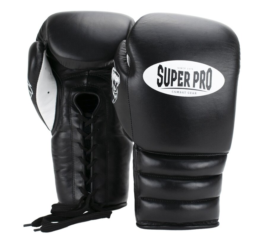 Super Pro Combat Gear Knock Out Bokshandschoenen Veter, Zwart,Wit