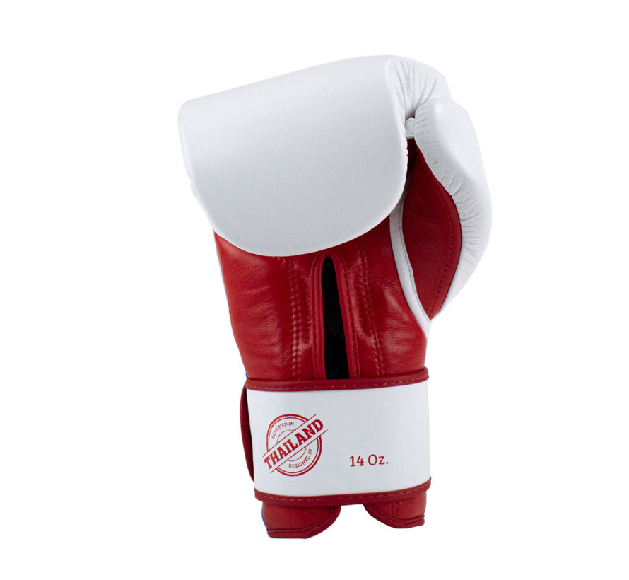 Super Pro Combat Gear Leather Thai Gloves Stripes, Rood,Blauw,Wit