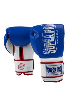 Super Pro Combat Gear Super Pro Combat Gear Leather Thai Gloves Stripes, Rood,Blauw,Wit