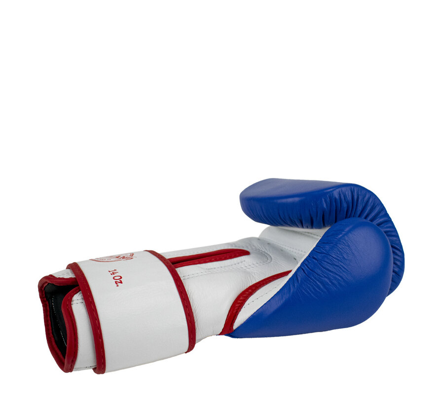 Super Pro Combat Gear Leather Thai Gloves Stripes, Rood,Blauw,Wit