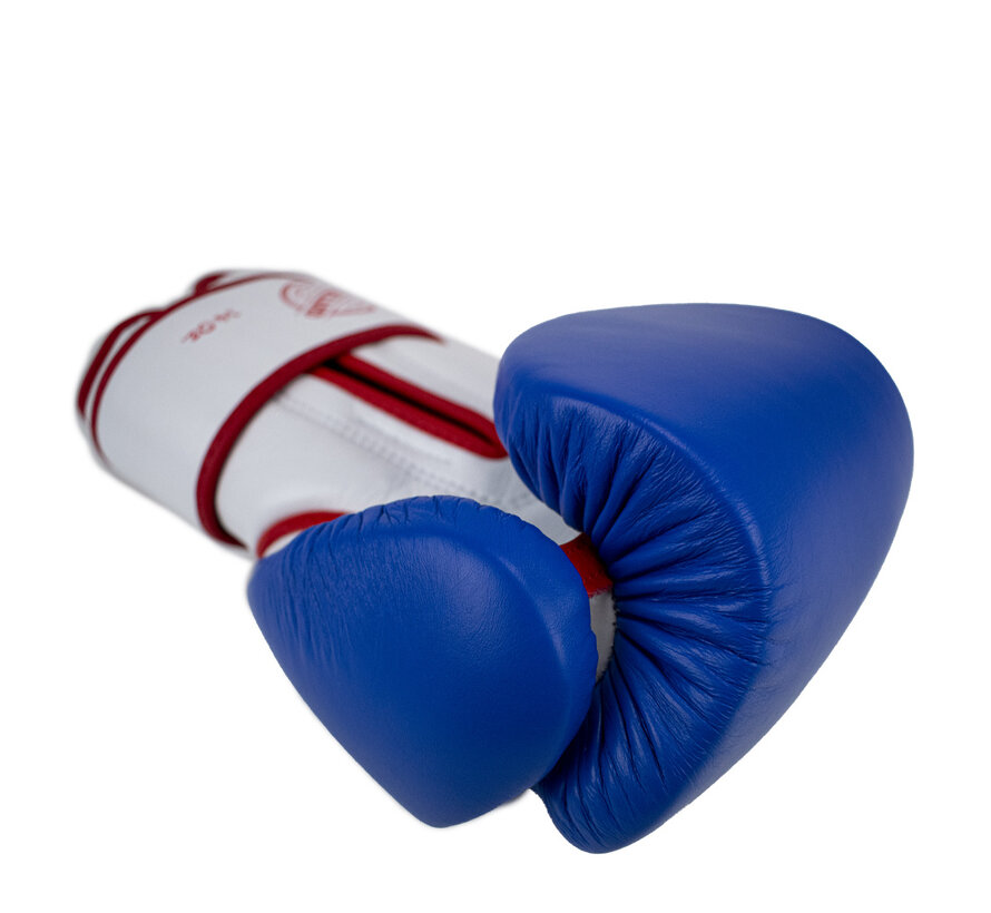 Super Pro Combat Gear Leather Thai Gloves Stripes, Rood,Blauw,Wit