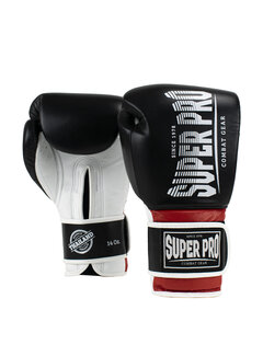 Super Pro Combat Gear Super Pro Combat Gear Leather Thai Gloves Stripes, Rood,Zwart,Wit