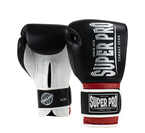 Super Pro Combat Gear Super Pro Combat Gear Leather Thai Gloves Stripes, Rood,Zwart,Wit