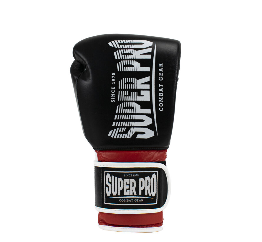 Super Pro Combat Gear Leather Thai Gloves Stripes, Rood,Zwart,Wit