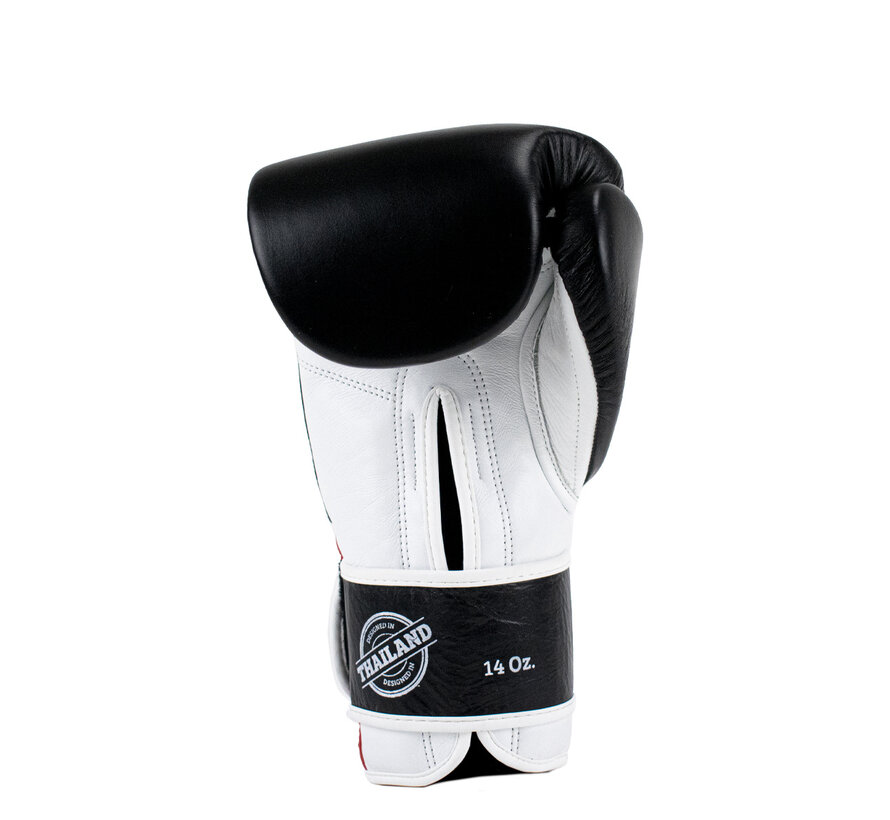 Super Pro Combat Gear Leather Thai Gloves Stripes, Rood,Zwart,Wit