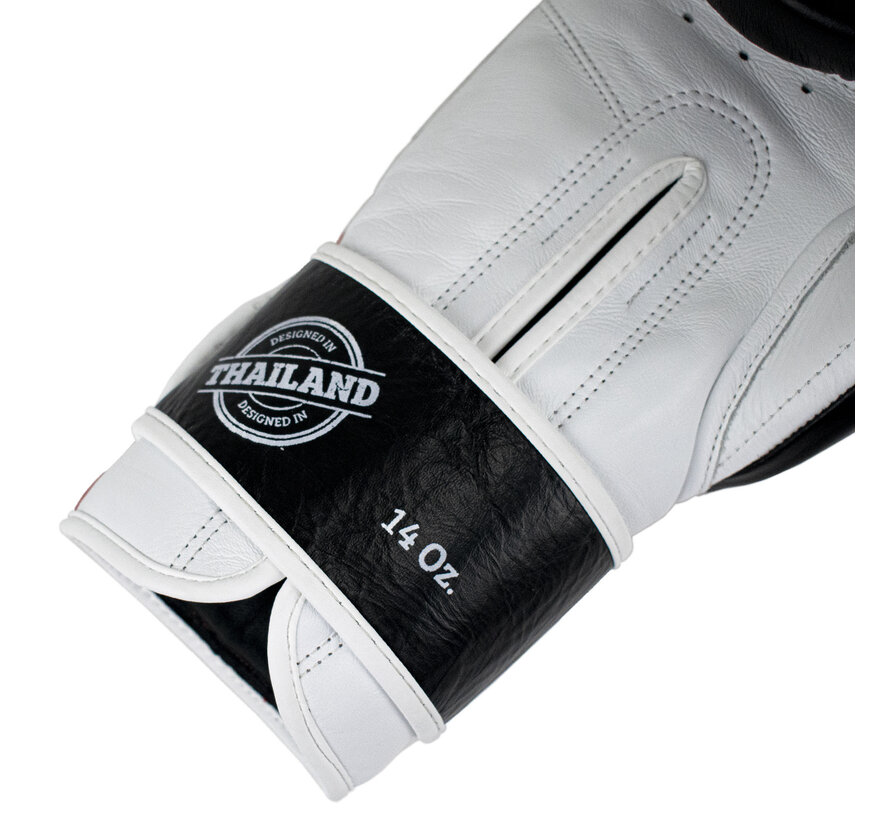 Super Pro Combat Gear Leather Thai Gloves Stripes, Rood,Zwart,Wit