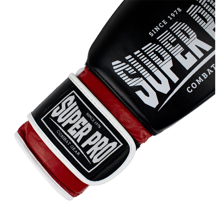 Super Pro Combat Gear Leather Thai Gloves Stripes, Rood,Zwart,Wit