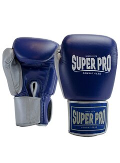 Super Pro Combat Gear Super Pro Combat Gear Lederen (thai)bokshandschoenen, Blauw,Wit,Zilver