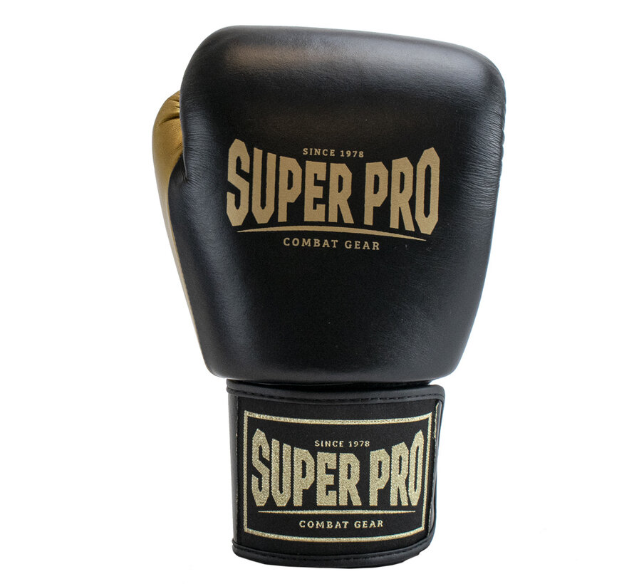 Super Pro Combat Gear Lederen (thai)bokshandschoenen, Goud,Zwart