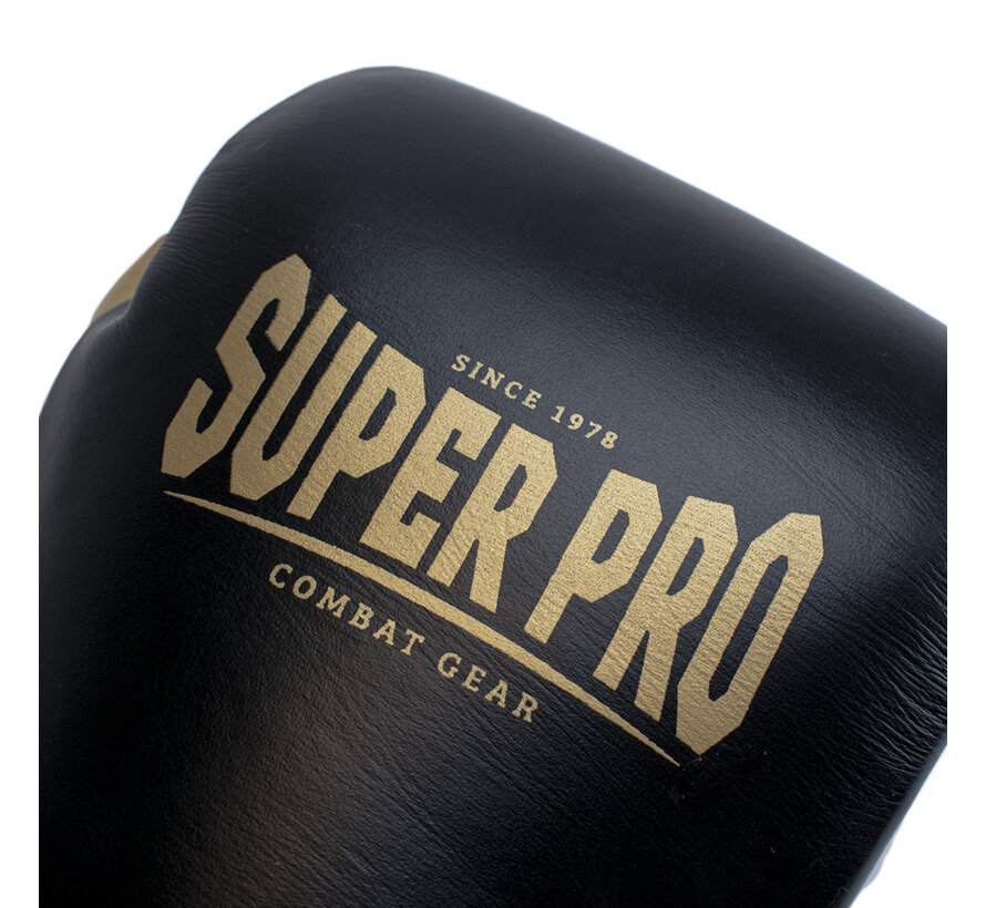 Super Pro Combat Gear Lederen (thai)bokshandschoenen, Goud,Zwart