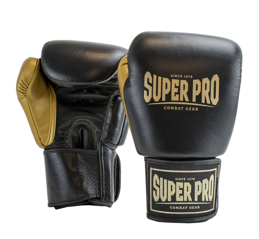 Super Pro Combat Gear Lederen (thai)bokshandschoenen, Goud,Zwart
