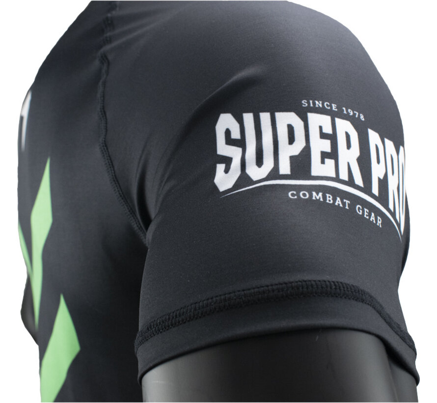 Super Pro Combat Gear Rashguard Shortsleeve No, Zwart,Groen,Zilver