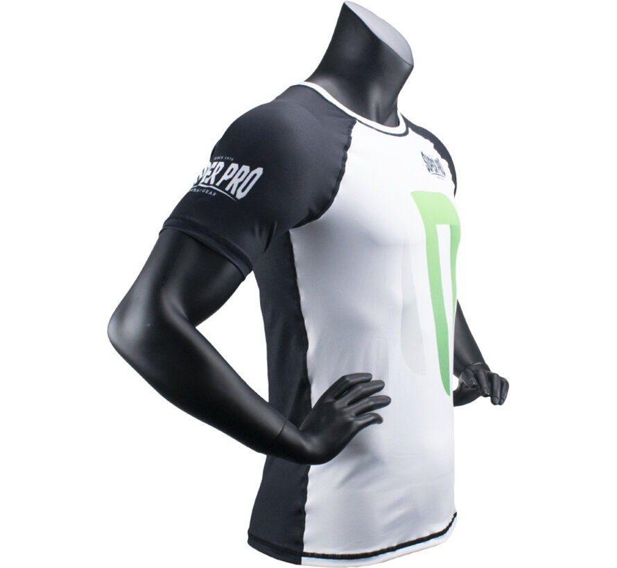 Super Pro Combat Gear Rashguard Shortsleeve No, Zwart,Groen,Zilver