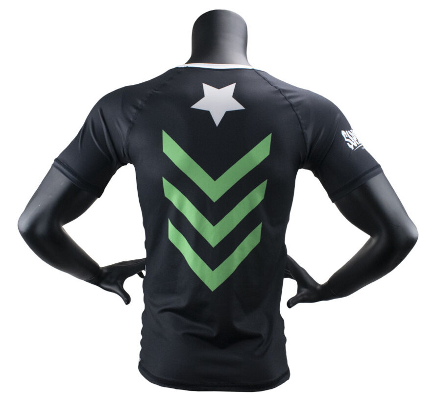 Super Pro Combat Gear Rashguard Shortsleeve No, Zwart,Groen,Zilver