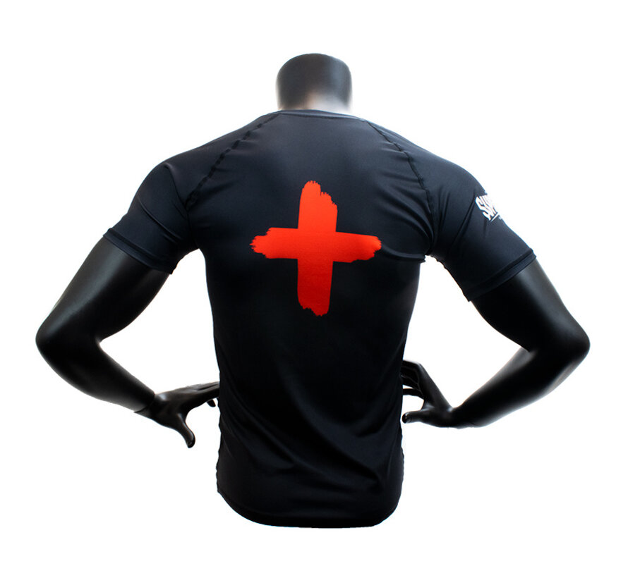 Super Pro Combat Gear Rashguard Shortsleeve, Rood,Grijs,Zwart