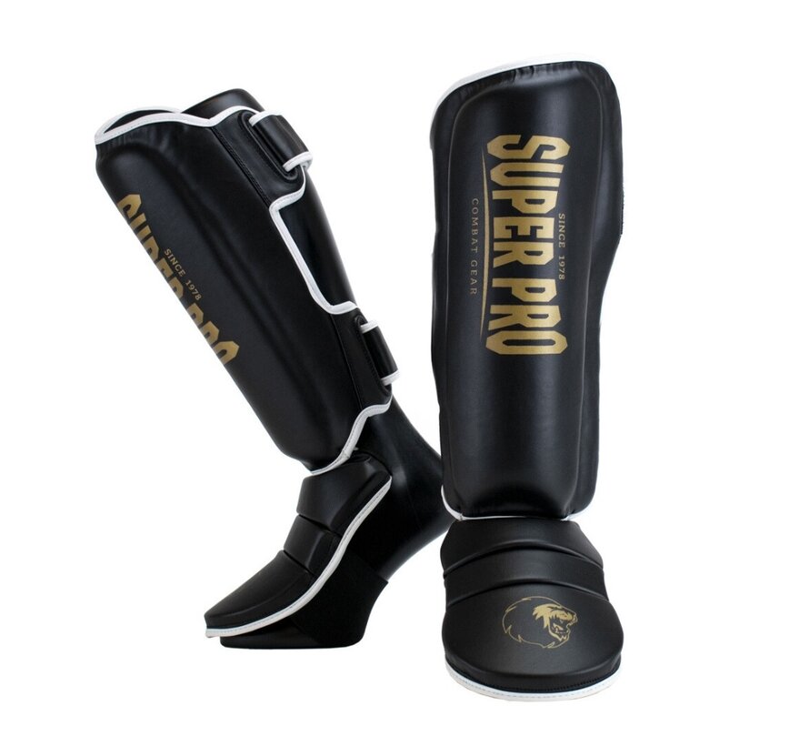 Super Pro Combat Gear Scheenbeschermer Protector, Goud,Zwart,Wit