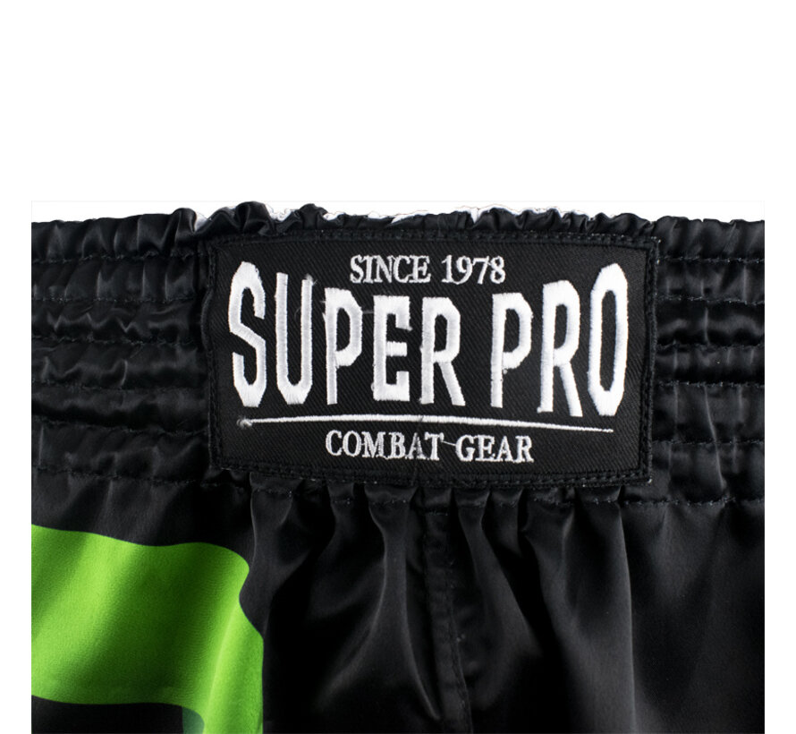 Super Pro Combat Gear Thai Short No, Zwart,Groen,Zilver