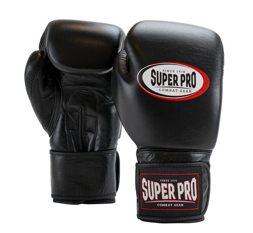 Super Pro Combat Gear Super Pro Combat Gear Thai-pro Lederen (thai)bokshandschoenen, Zwart