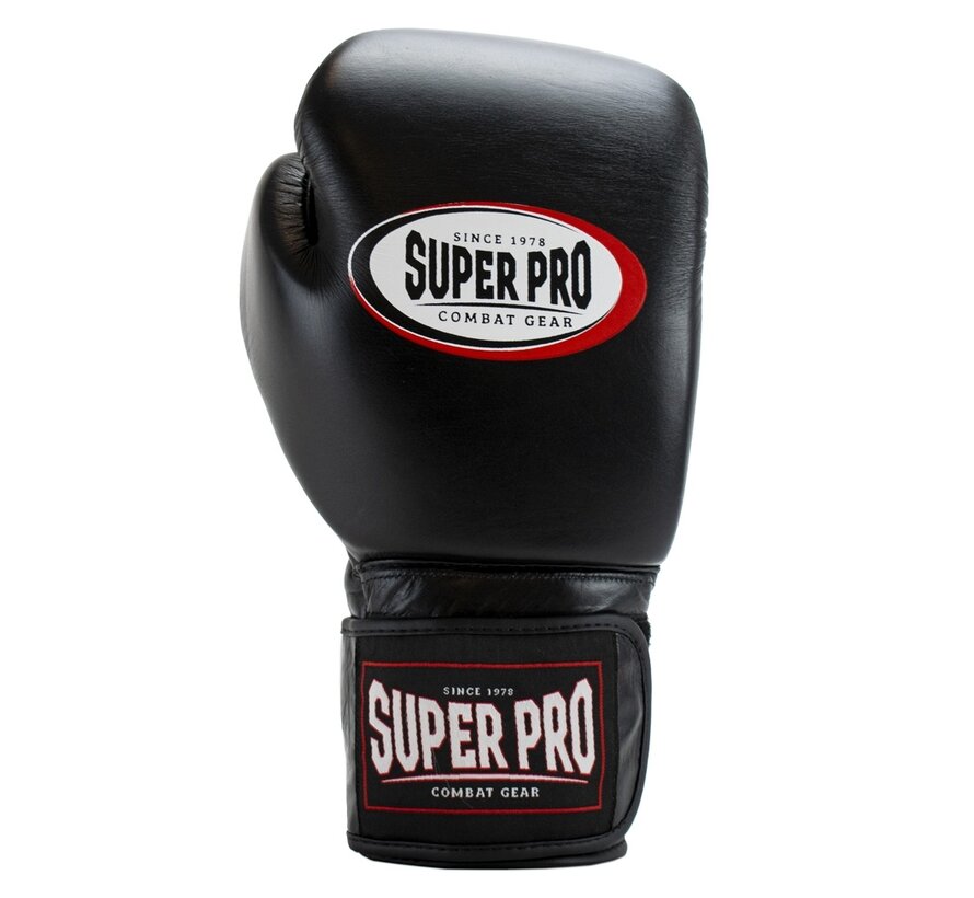 Super Pro Combat Gear Thai-pro Lederen (thai)bokshandschoenen, Zwart