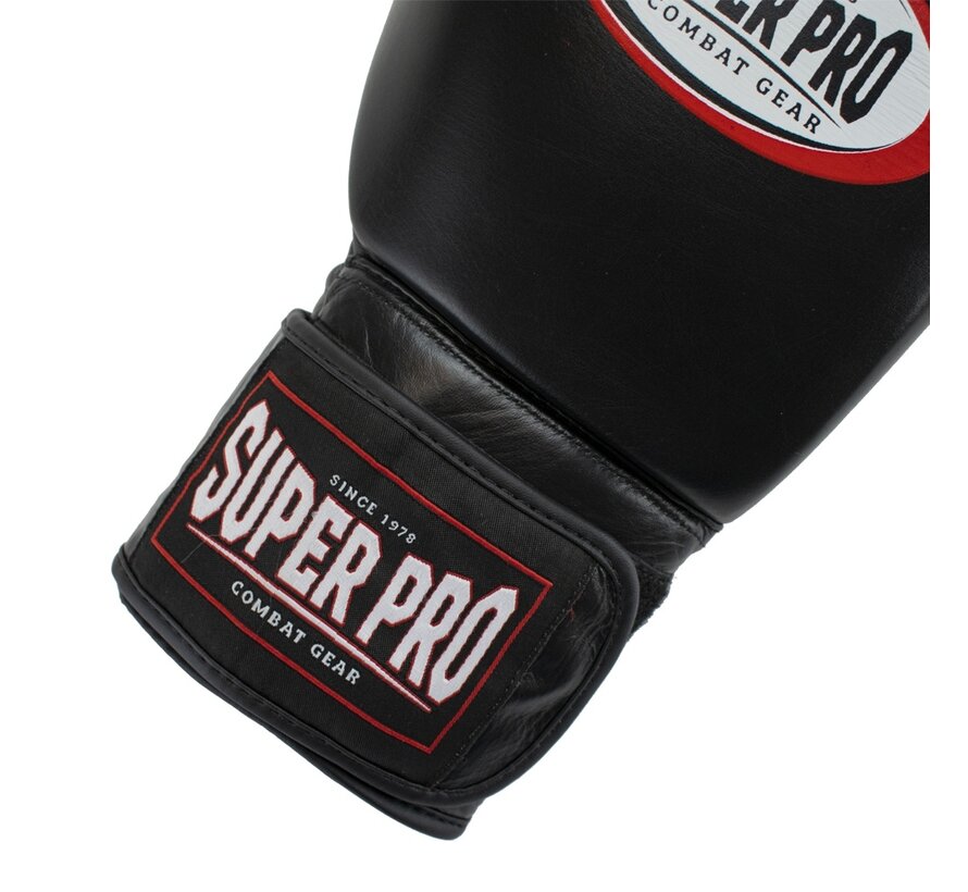 Super Pro Combat Gear Thai-pro Lederen (thai)bokshandschoenen, Zwart
