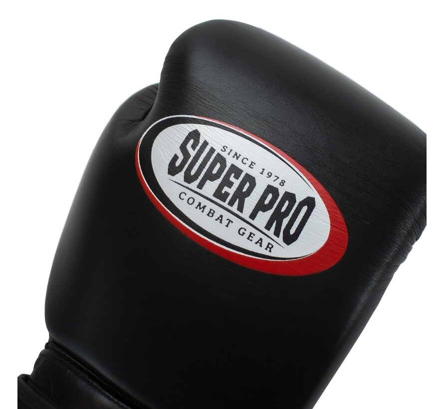Super Pro Combat Gear Thai-pro Lederen (thai)bokshandschoenen, Zwart