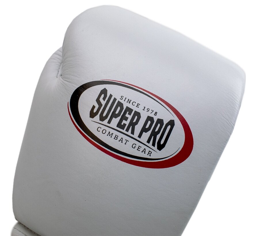 Super Pro Combat Gear Thai-pro Lederen (thai)bokshandschoenen, Zwart,Wit