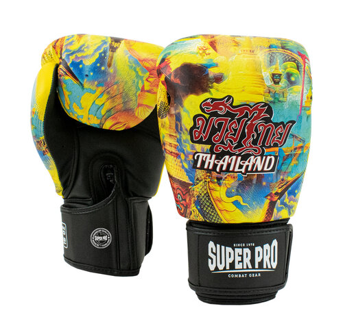 Super Pro Combat Gear Super Pro Combat Gear Thaibokshandschoenen Leder Pattaya Made In Thailand, Zwart,Geel