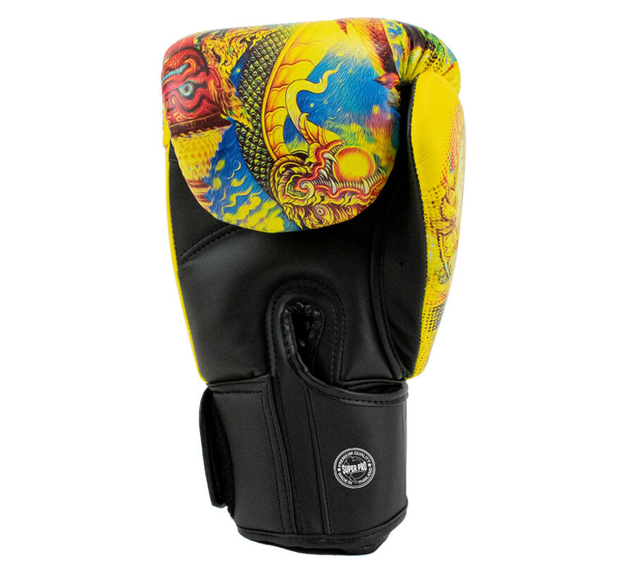 Super Pro Combat Gear Thaibokshandschoenen Leder Pattaya Made In Thailand, Zwart,Geel