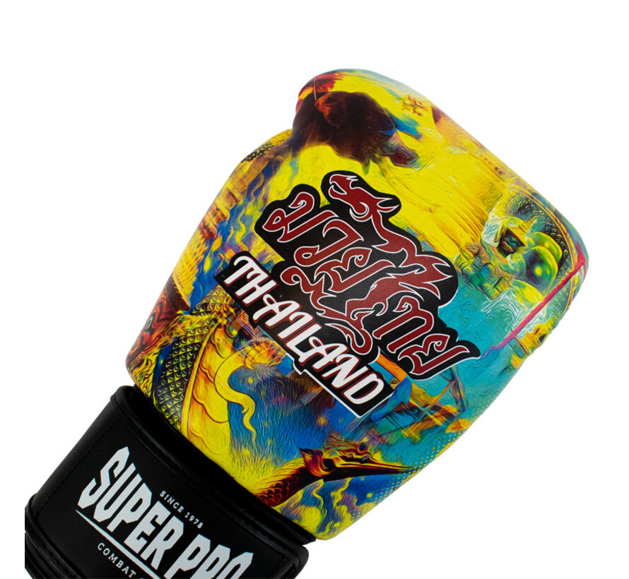 Super Pro Combat Gear Thaibokshandschoenen Leder Pattaya Made In Thailand, Zwart,Geel