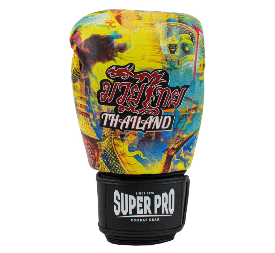 Super Pro Combat Gear Thaibokshandschoenen Leder Pattaya Made In Thailand, Zwart,Geel